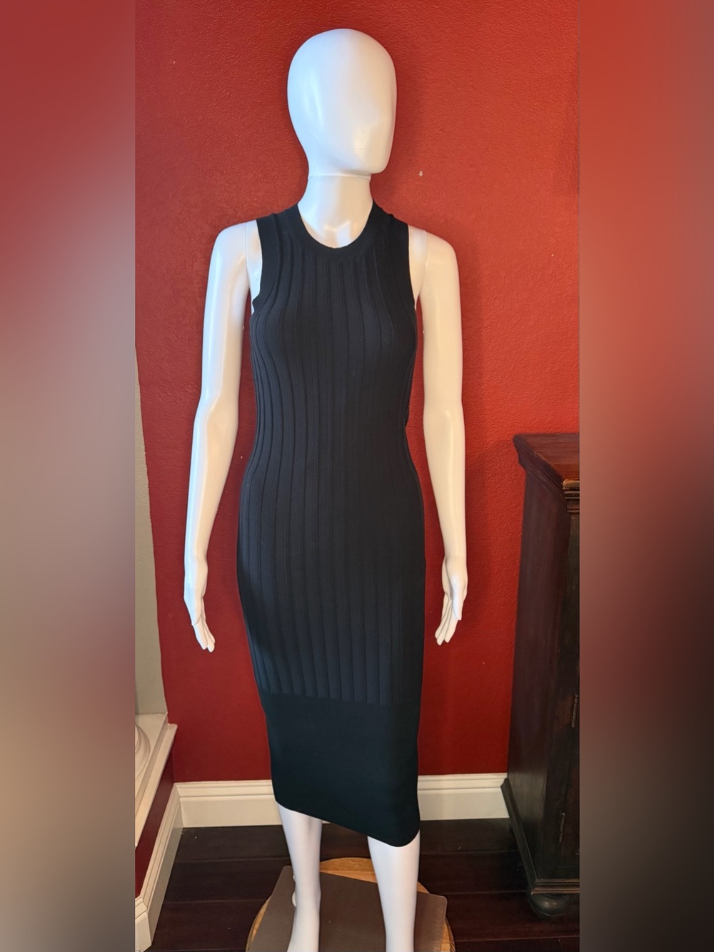 Veronica Beard Black Ribbed Knit Sleeveless Midi Bodycon Dress Size XS GUC